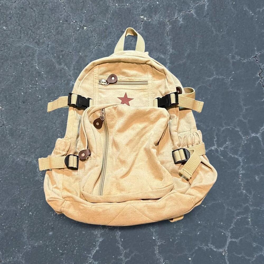 Tan cream military backpack